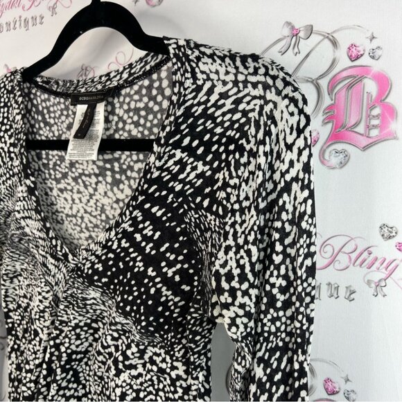 BCBGMaxAzria shirt tip dotted swirls Black and White Swirl Long Sleeve Top - Picture 4 of 10